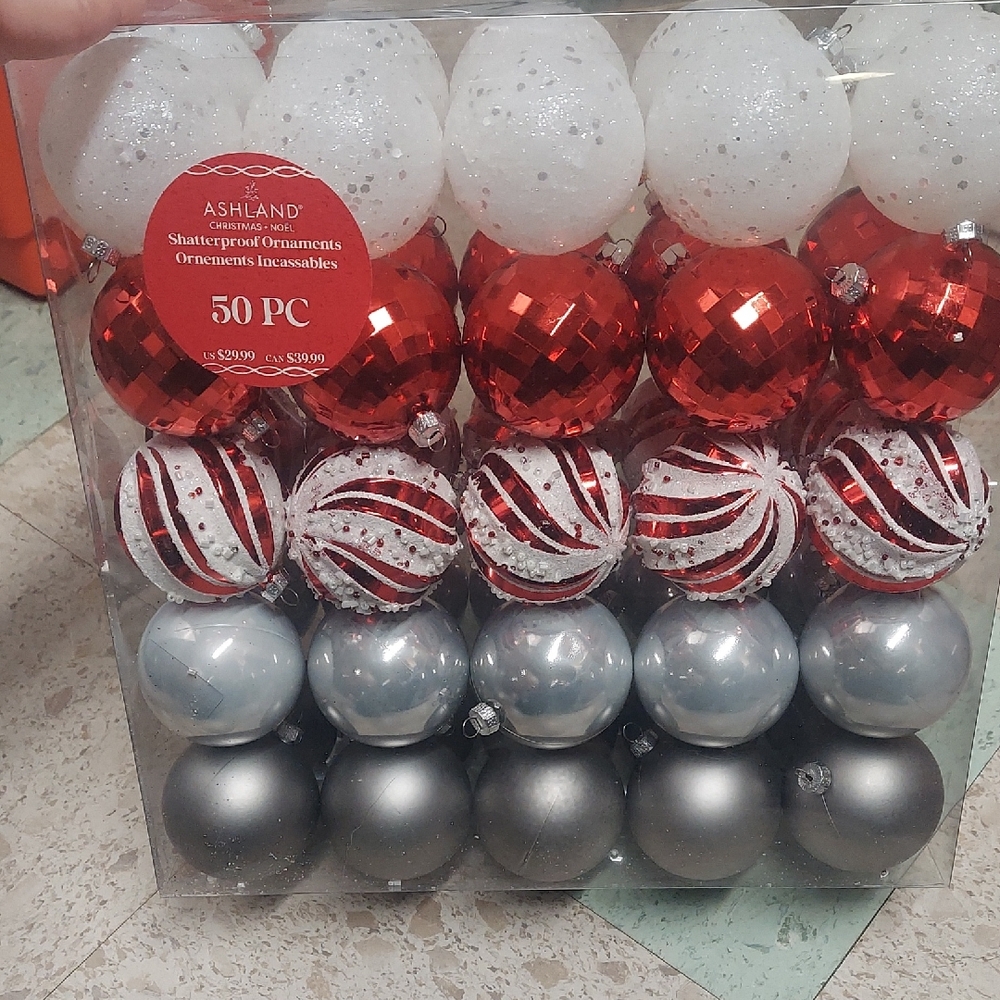 Ashland Christmas Ornament Set - Red, White, Silver